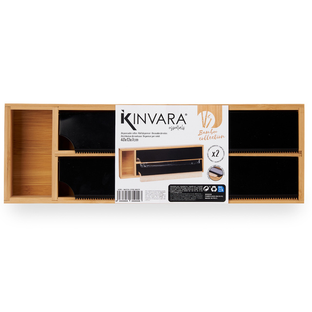 Distribuitor de bucatarie din bambus pentru folie alimentara si aluminiu, 13 x 40 x 7 cm