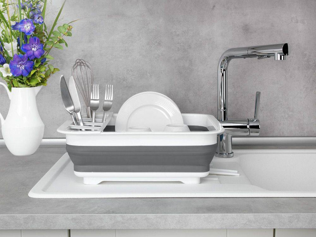 Uscător de vase pliabil, suport pentru vase, pliabil, WENKO, gri