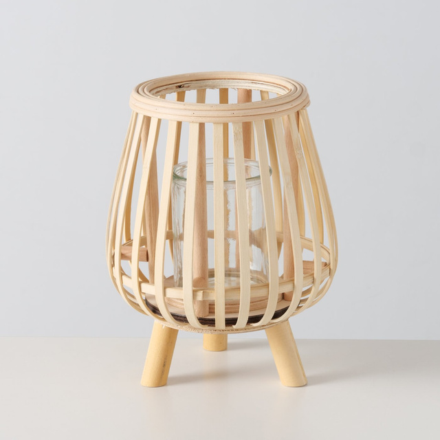 Suport de lumânare din bambus cu inserție de sticlă TORLA, 23 cm