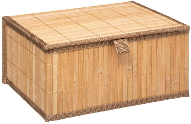 Set coșuri cu capac, bambus, 3 buc