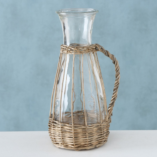 Carafa din sticla Venuto cu maner din rachita, 1100 ml