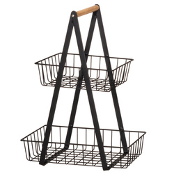 Etajeră dublă pentru depozitare cu mâner din bambus