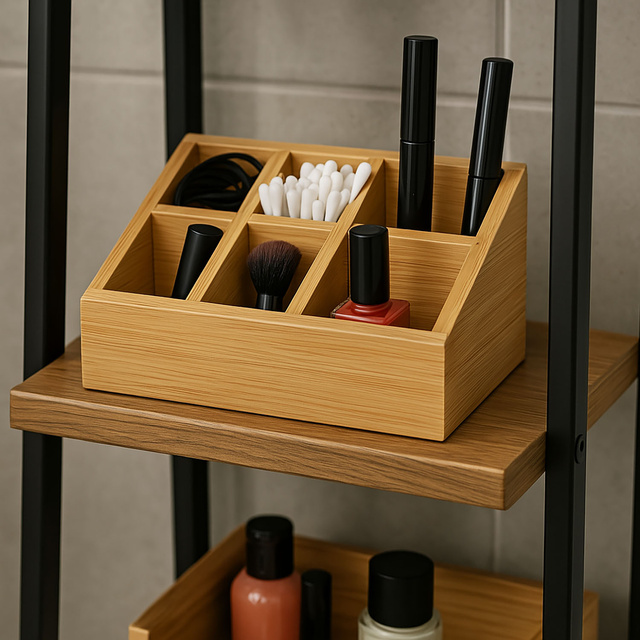 Organizator pentru cosmetice, din bambus, natural, 17 x 10 x 8 cm