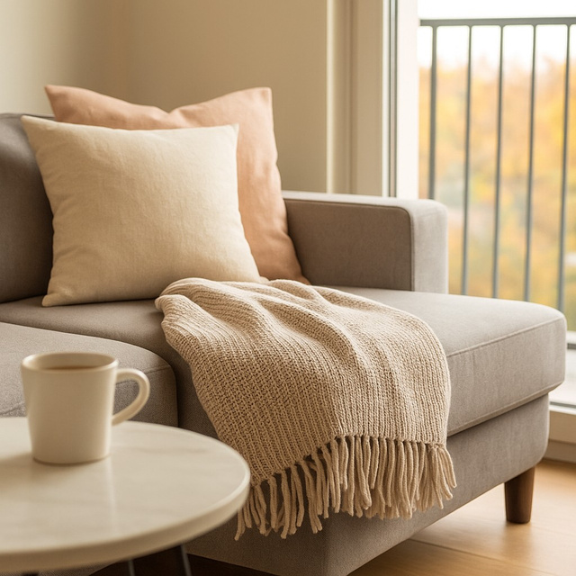 Pătură boho cu ciucuri, tricotată, 120 x 150 cm