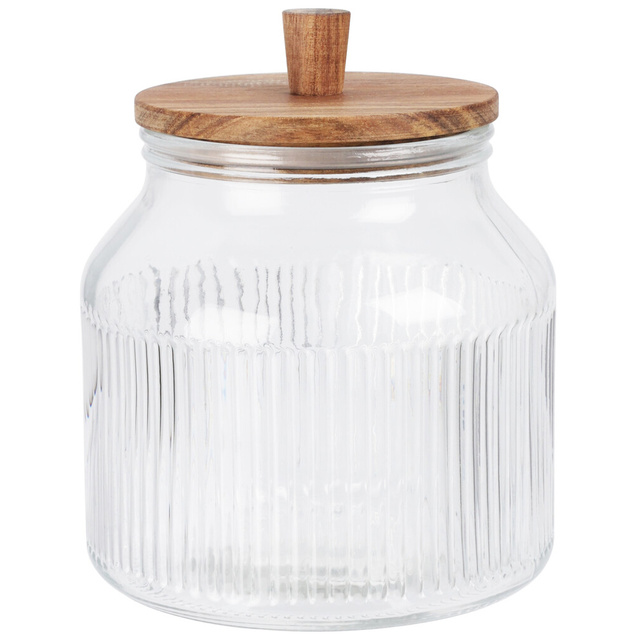 Recipient din sticlă DONO cu capac din lemn de salcâm, 2200 ml