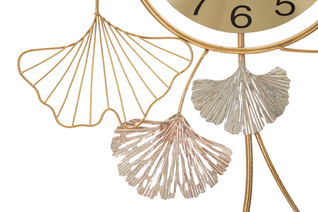 Ceas de perete decorativ LEAVY cu ornamente metalice sub formă de frunze, 102 × 52,5 cm