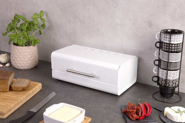 Cutie metalică pentru pâine, recipient pentru produse de panificație, ZELLER, albă