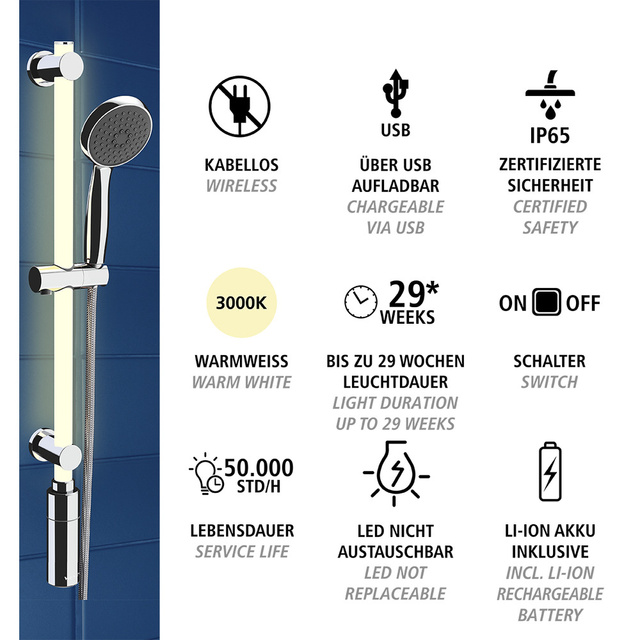 Bara de dus LED 74 cm, alb cald, WENKO