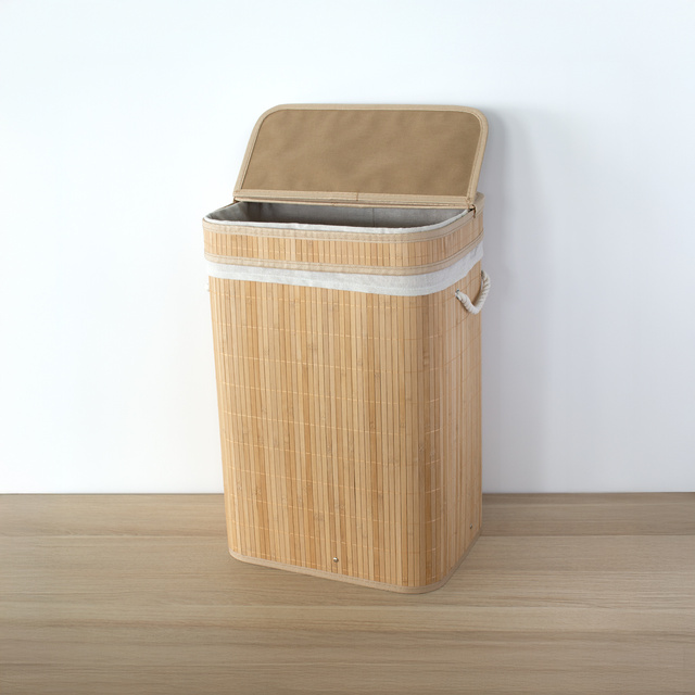 Coș de rufe din bambus cu capac, 80 l