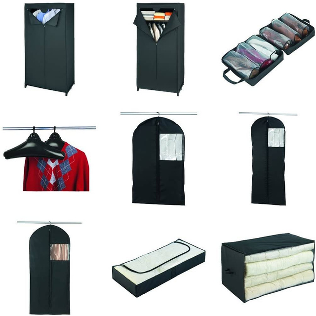 Dulap textil DEEP BLACK, garderobă pliabilă, 160x75x50cm, WENKO