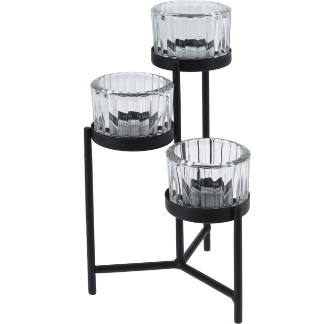 Candelabru pentru 3 lumânări tealight, metal și sticlă, 10 x 10 x 16 cm