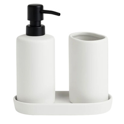 Set de baie PLY, dozator ceramic, cană și tavă, alb