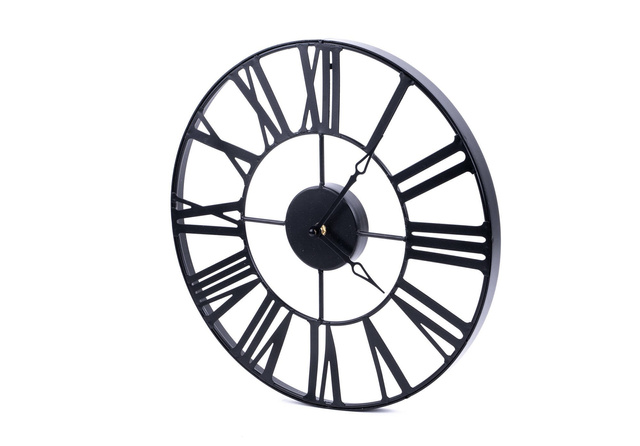 Ceas de perete cu cifre romane, Ø 37 cm, culoare neagră