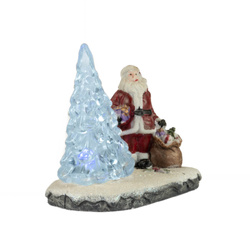 Figurina LED, Moș Crăciun cu brad