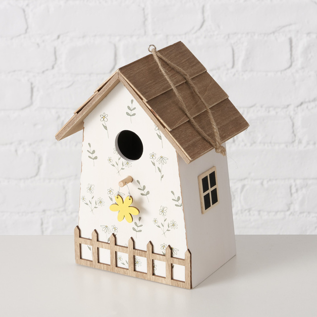 Cuib de lemn pentru pasari Kamille, model cu flori, inaltime 22 cm