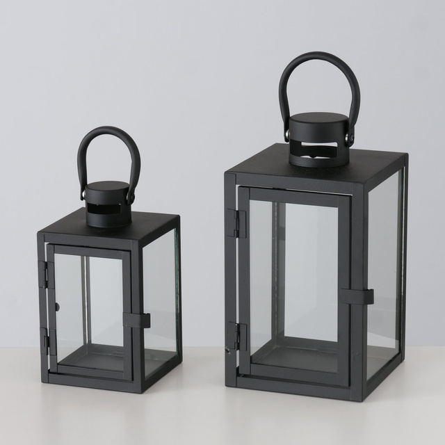 Lantern metalic cu geam din sticla, doua marimi, ARANA