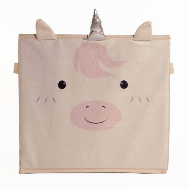 Cutie textila pentru jucarii cu unicorn cu corn si urechi, 32 x 32 x 30 cm