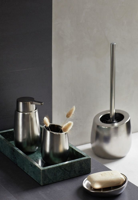 Perie WC cu suport BADI, Gri, 38x13,5x13,5, Wenko