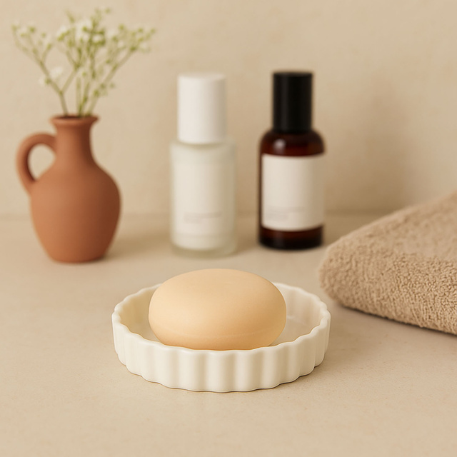 Savoniera rotunda Minas, plastic, alb, Ø 11 cm