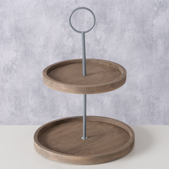 Platou decorativ din lemn Samina, doua nivele, inaltime 35 cm