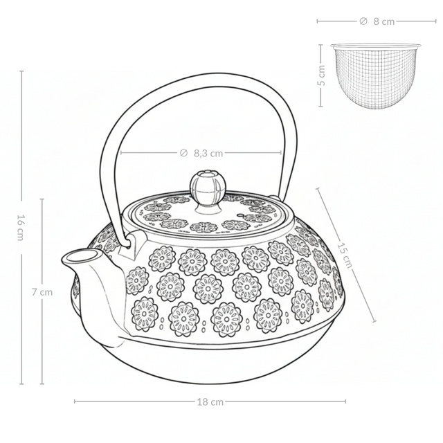 Ceainic din fontă cu infuzor KUMO, 1000 ml, verde deschis cu negru