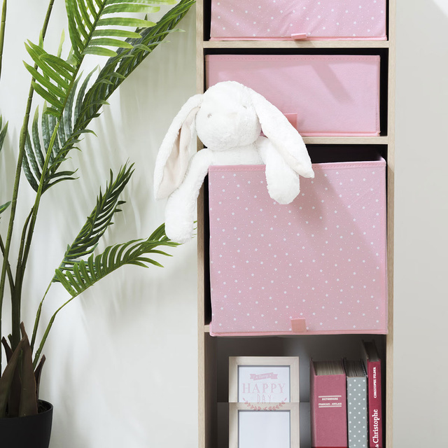 Recipient textil pentru jucării, culoare roz cu stele, Atmosphera