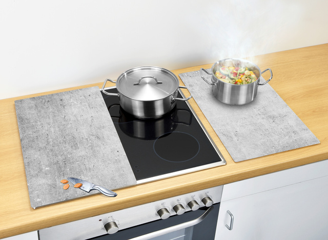 Set 2 placi protectoare pentru aragaz Concrete, Sticla, 52x30 cm, ALLSTAR