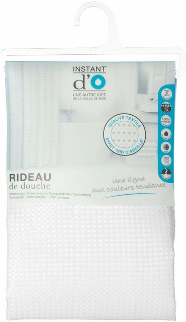 Perdeau de dus ABELIE 180x200 cm, poliester, alb