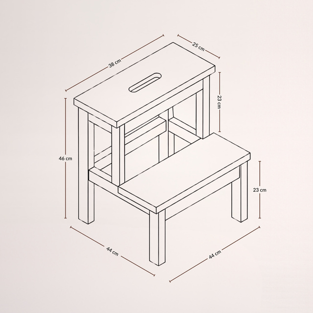Taburet din bambus cu treaptă KROK, înălțime 46 cm, alb