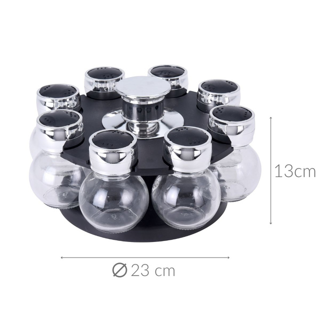 Organizator de condimente, 8 recipiente de sticlă, suport rotativ