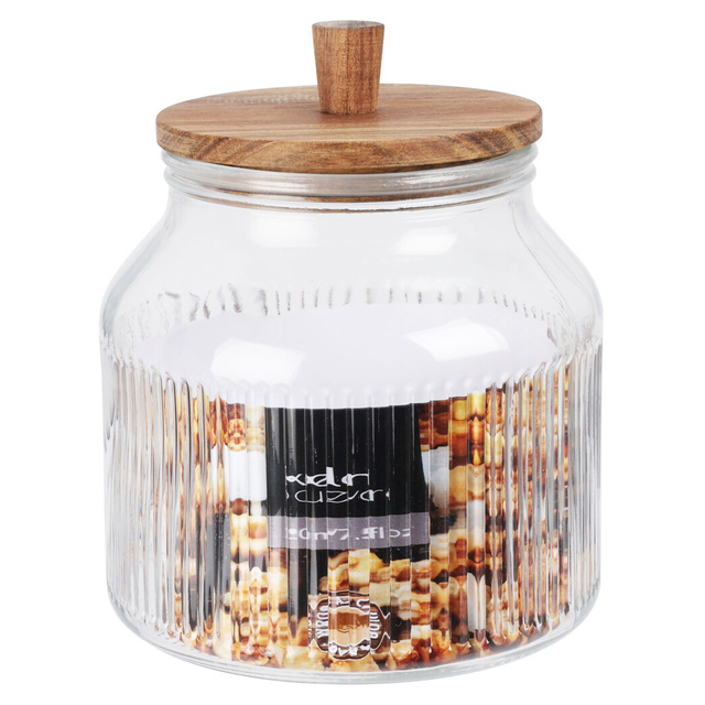 Recipient din sticlă DONO cu capac din lemn de salcâm, 2200 ml