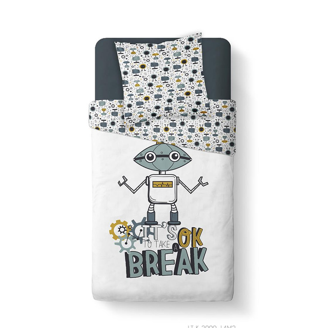 Lenjerie de pat pentru copii 140x200 cm KOOL, reversibila, model cu roboti
