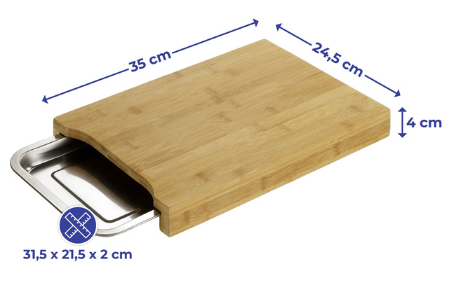 Tocator de bucatarie, Tava inclusa, Bambus/Otel, Maro
