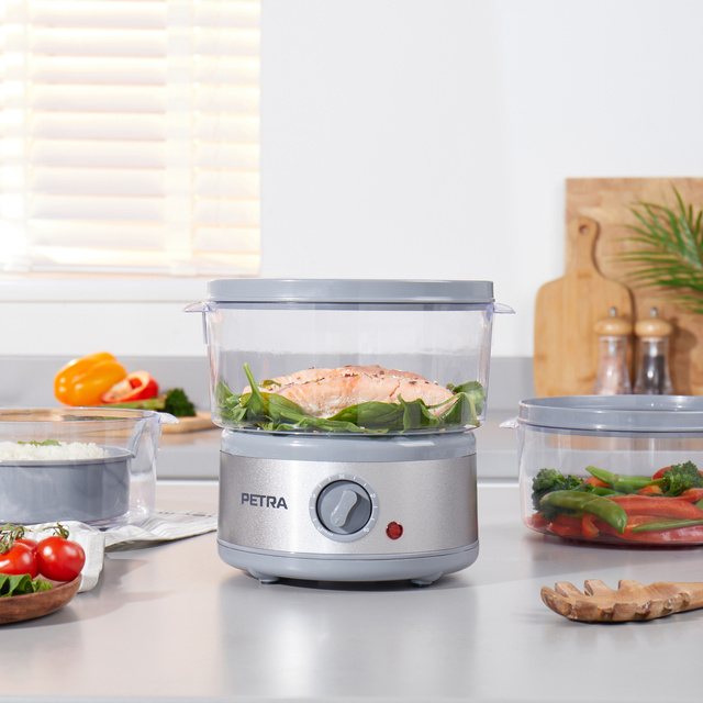 Aparat de gătit cu aburi cu 3 niveluri PETRA, 500 W, 7,5 l