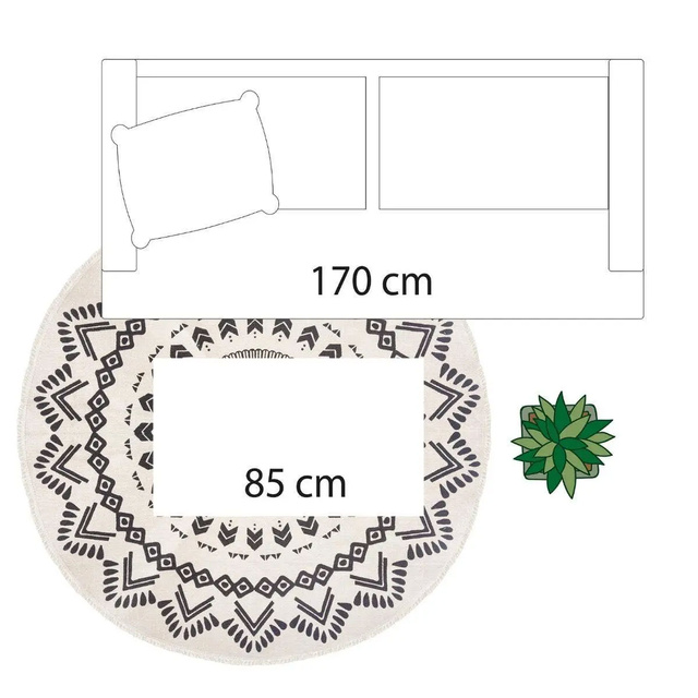 Covor decorativ în stil boho, culori alb-negru, Ø 120 cm