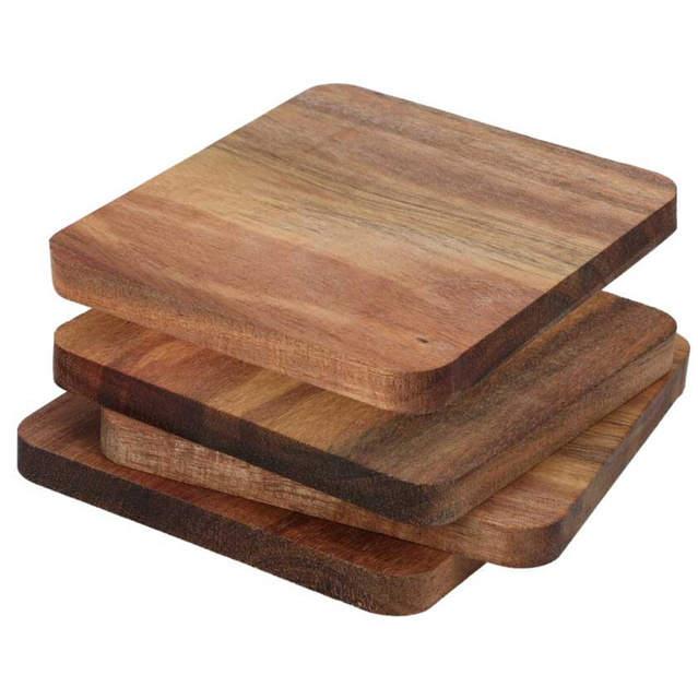 Suporturi pentru pahare din lemn de salcam, 4 buc.