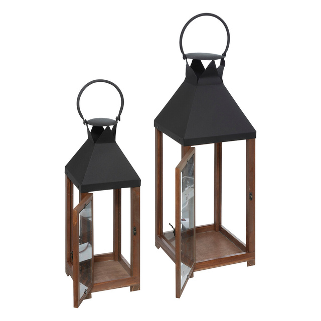 Felinare din lemn cu cadru metalic si maner, 2 bucati