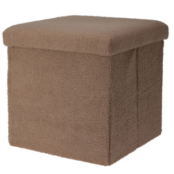 Taburet bouclé cu spațiu de depozitare BINI, 38 x 38 x 38 cm