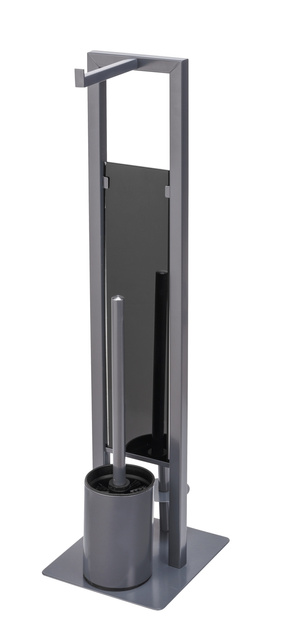 Suport pentru hârtie igienică și perie WC RIVALTA, 3 în 1, WENKO, antracit.