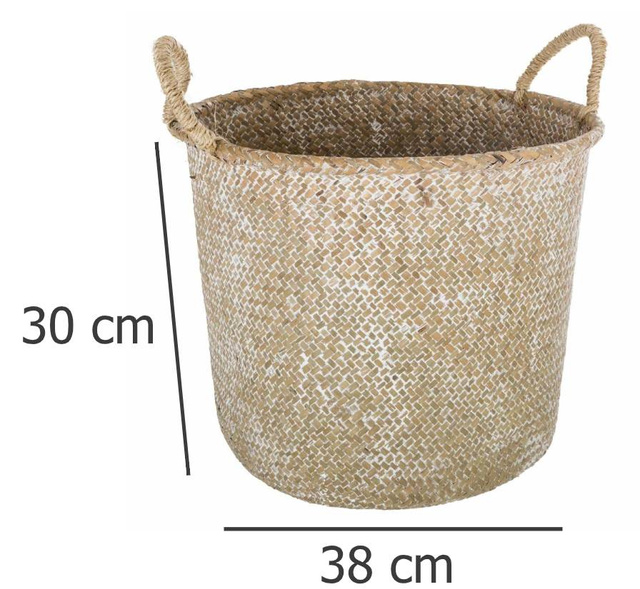 Coș rotund cu mânere Ø 38 x 30 cm, iarbă de mare