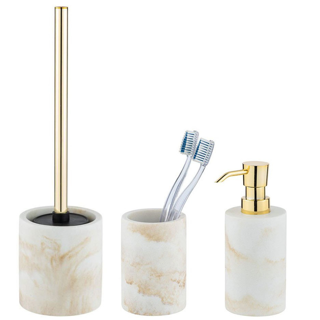 Set accesorii baie ODOS, dozator de sapun lichid + perie de toaleta + pahar periuta de dinti, WENKO