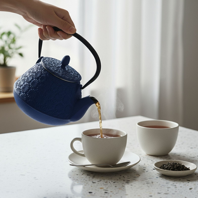 Ceainic din fontă cu infuzor TAKI, 1000 ml, bleumarin