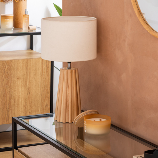 Lampă de noptieră ADONA cu picior din lemn, înălțime 53 cm