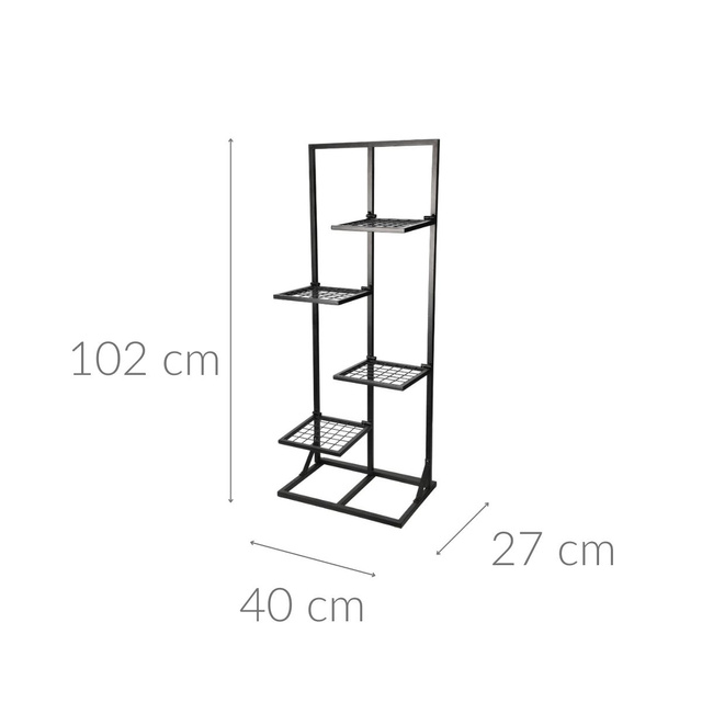 Suport de flori metalic, inalt, cu 4 locuri, 40 x 27 x 102 cm