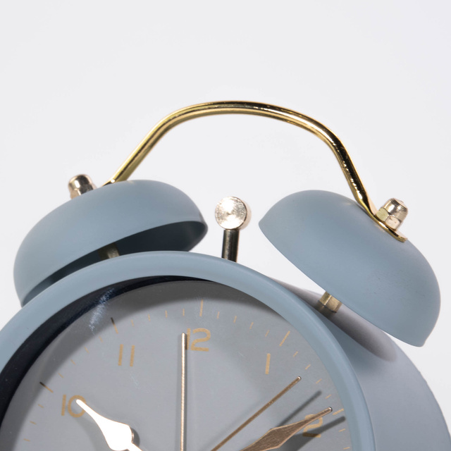 Ceas de masa cu alarma cu limbii aurii, albastru deschis, 10 x 5,5 x 13,5 cm
