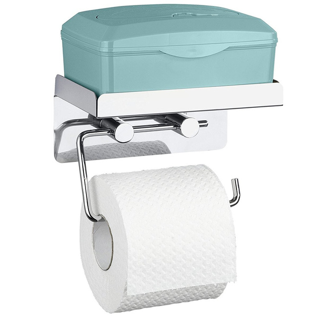 Suport pentru hârtie igienică cu raft pentru șervețele umede - 2 în 1, WENKO