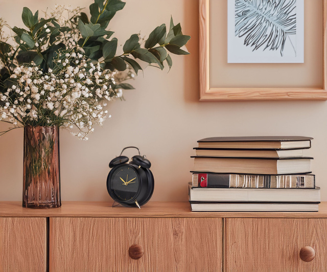 Ceas deșteptător în stil clasic cu indicatori aurii, metal, Ø 12 cm