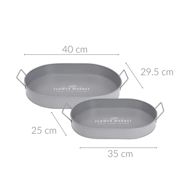 Tava pentru servire Botanical, cu manere late, metalica, 2 bucati