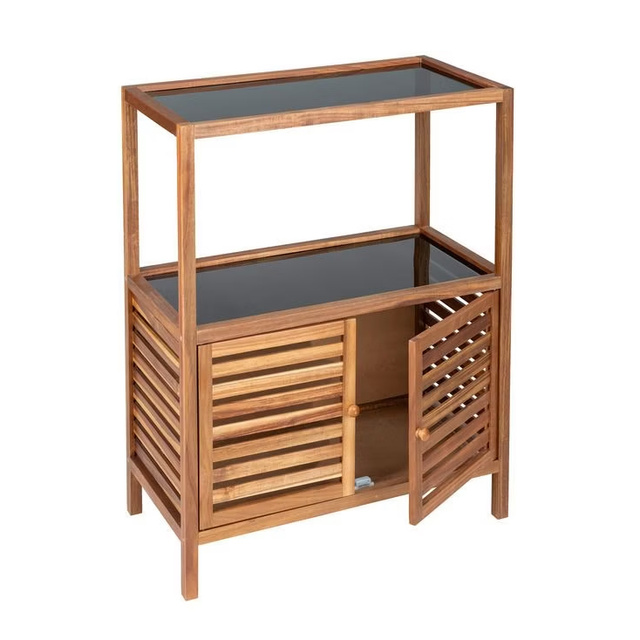 Etajeră de baie cu dulap din lemn de salcâm FONDI, înălțime 86 cm