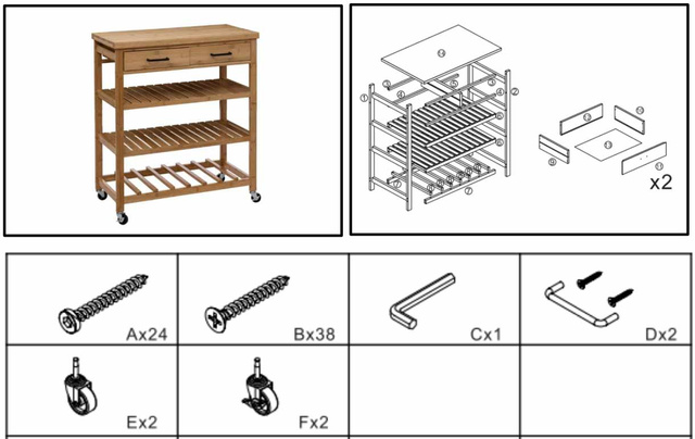 Carucior de bucatarie cu 3 rafturi si 2 sertare